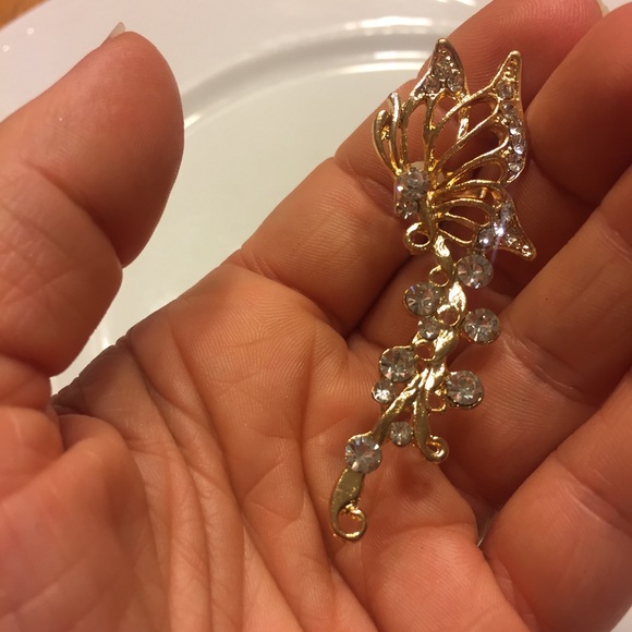 🦋 Lovely metallic rhinestones Butterfly left ear cuff jacket in gold of silver - Picture 6 of 6